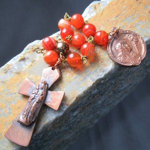 St. Cecilia Pocket Rosary, Carnelian and Copper